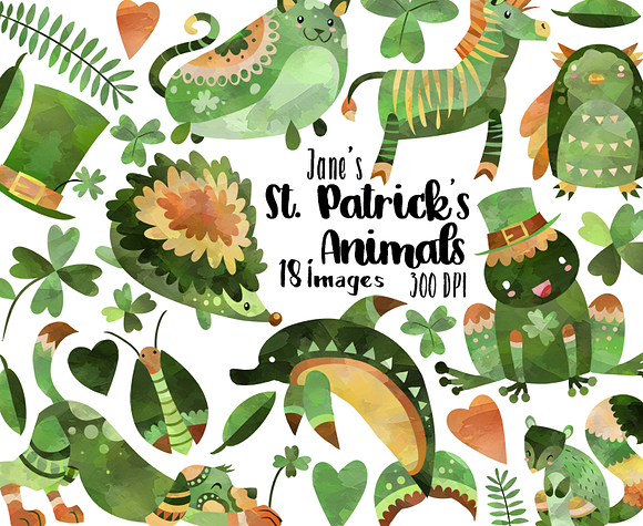 St. Patrick's Day Animals Clipart in Illustrations - product preview 1