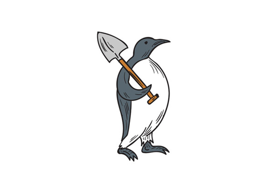 Emperor Penguin Holding Shovel