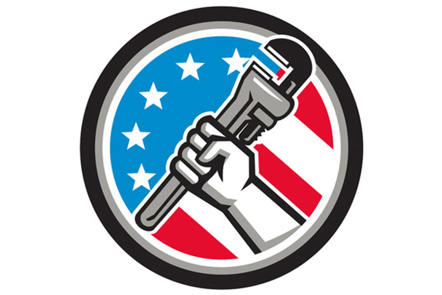 Plumber Hand Pipe Wrench USA Flag 