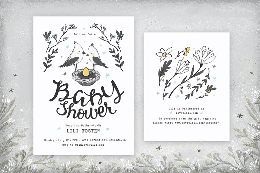 Baby Shower Kit • Birds & Flowers in Card Templates - product preview 8