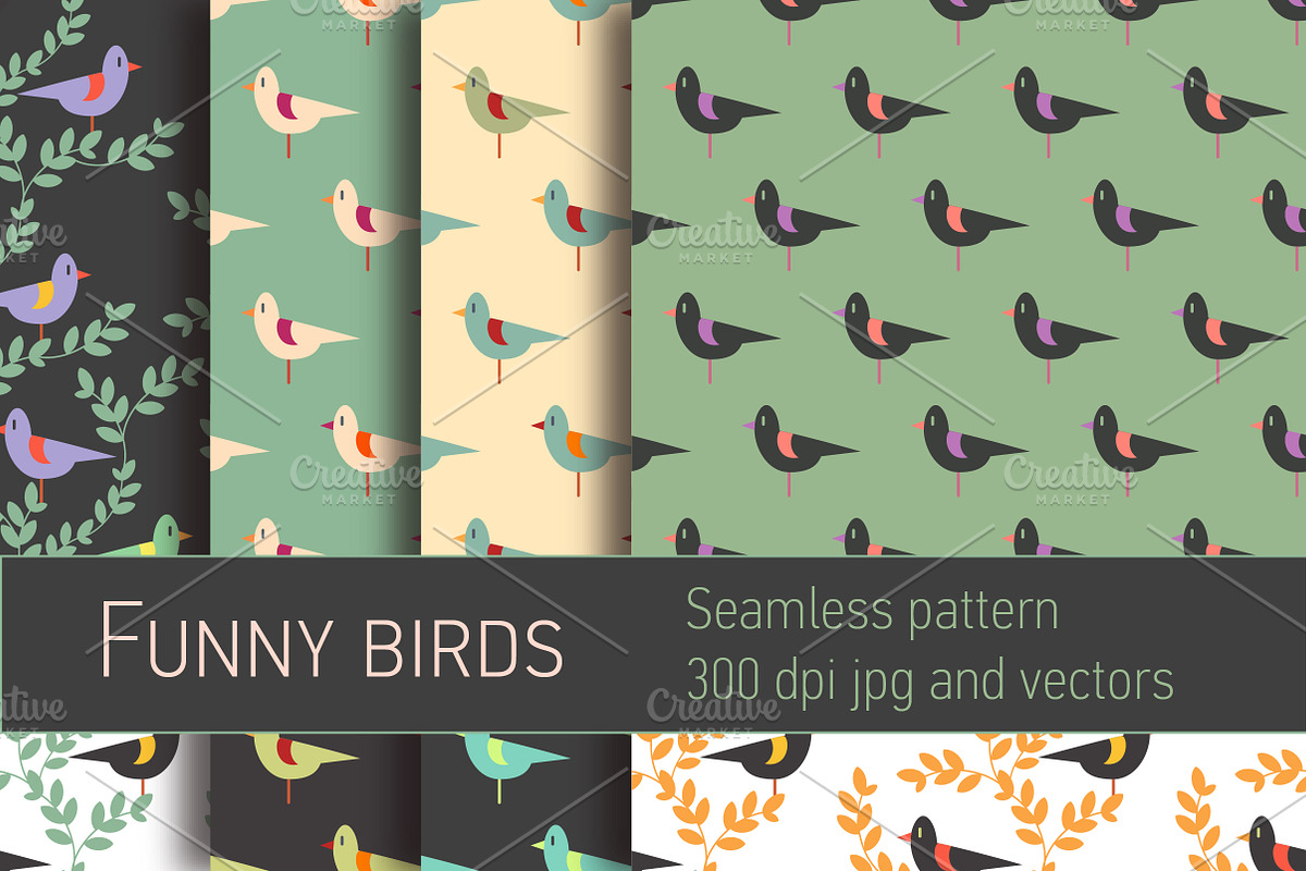 Funny birds seamless patterns in Patterns - product preview 8