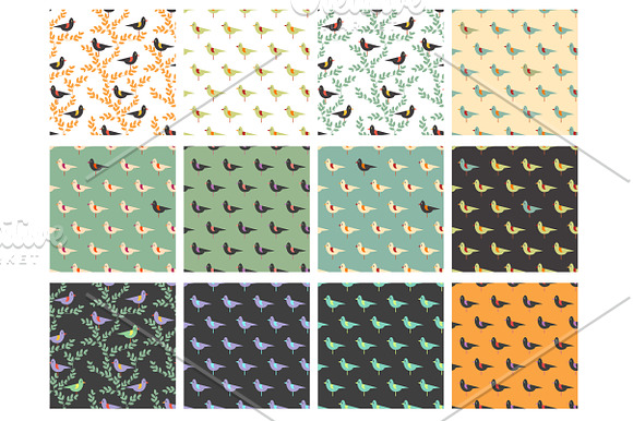 Funny birds seamless patterns in Patterns - product preview 1