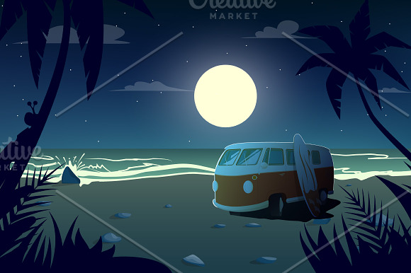 Old bus standing on the beach.Vector in Illustrations - product preview 1