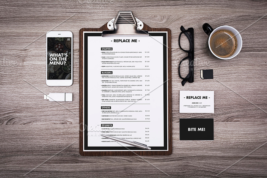 restaurant menu clipboard mockup in Mobile & Web Mockups - product preview 8
