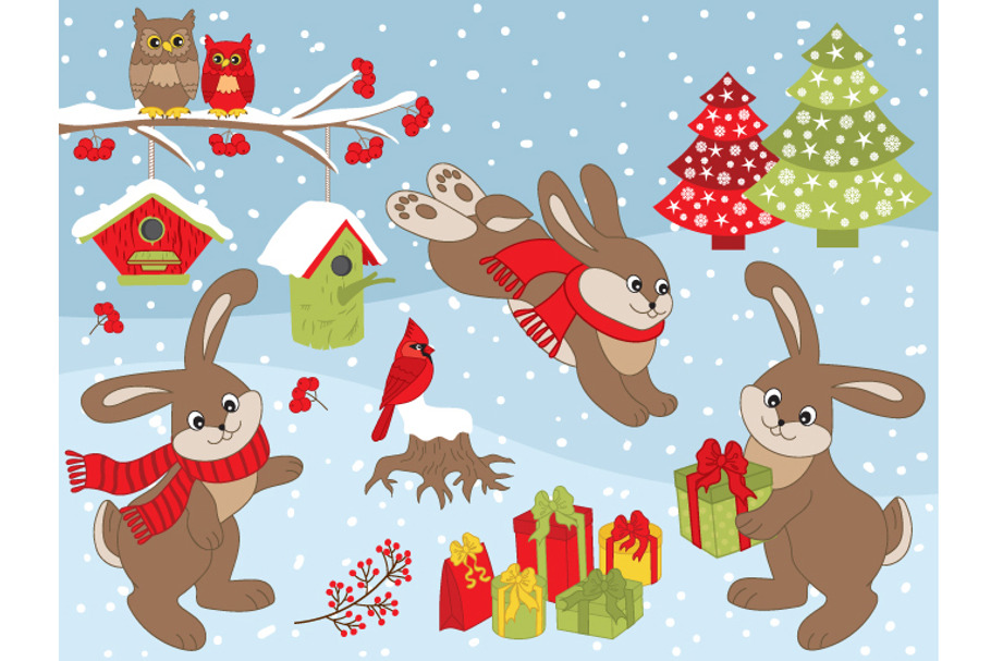 Vector Winter Rabbits Set in Illustrations - product preview 8