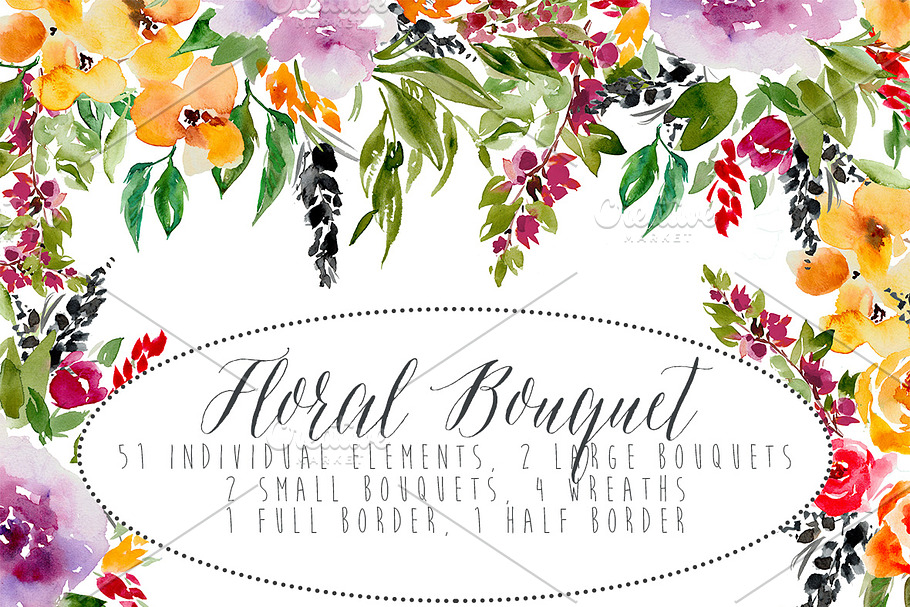 Floral Bouquet Watercolor Elements in Illustrations - product preview 8