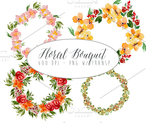 Floral Bouquet Watercolor Elements in Illustrations - product preview 2