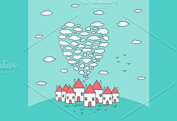 Cute small village with houses in Illustrations - product preview 1