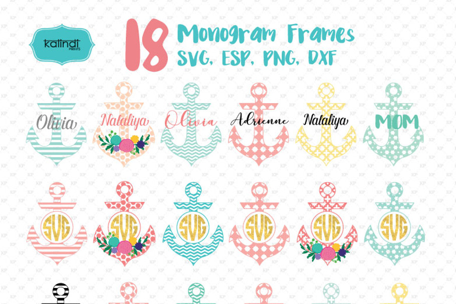 Anchor monogram frames with flowers in Illustrations - product preview 8