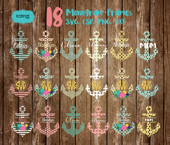 Anchor monogram frames with flowers in Illustrations - product preview 1