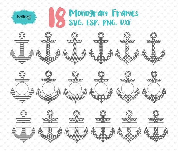 Anchor monogram frames with flowers in Illustrations - product preview 2