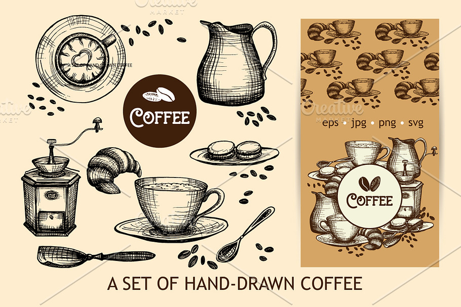 Sketch Coffee Set in Illustrations - product preview 8