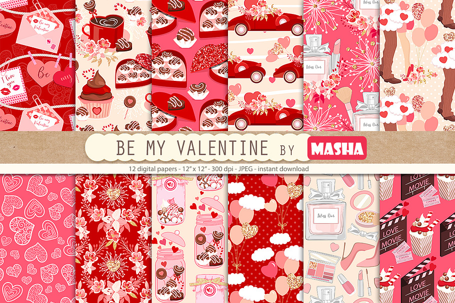 BE MY VALENTINE digital paper in Patterns - product preview 8