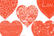 Red Valentine hearts clipart set