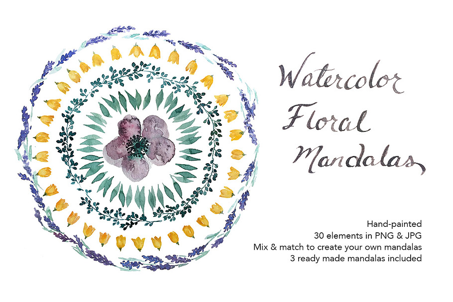 Watercolor Floral Mandalas - DIY Set in Illustrations - product preview 8