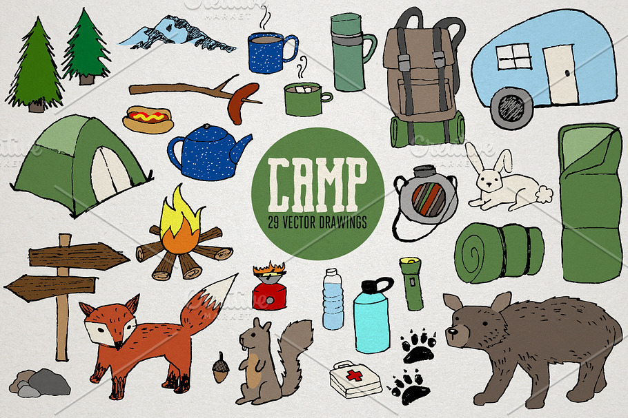 Camping Vector Illustrations in Illustrations - product preview 8
