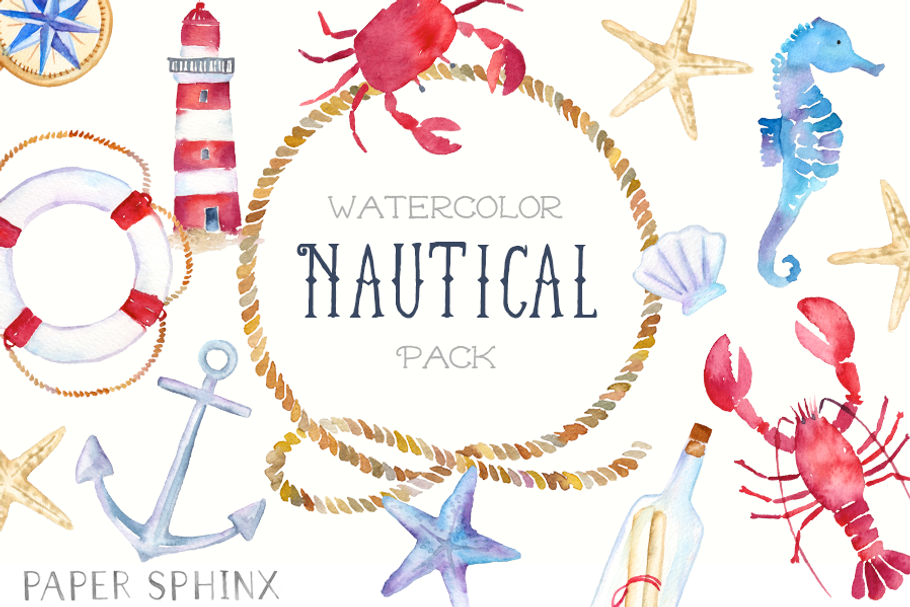 Nautical Watercolor Graphic Pack