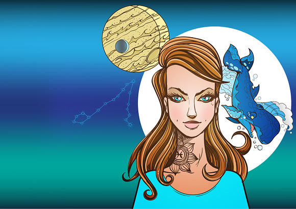 Romantic girl. Zodiac signs in Illustrations - product preview 7