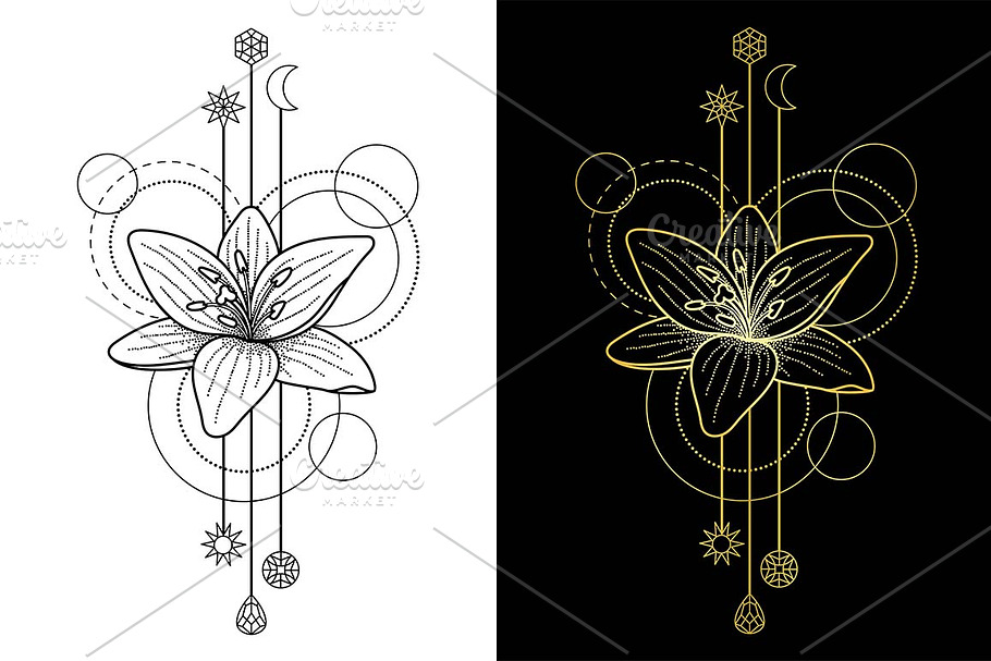 Lily Tattoo+2 Seamless Patterns in Objects - product preview 8