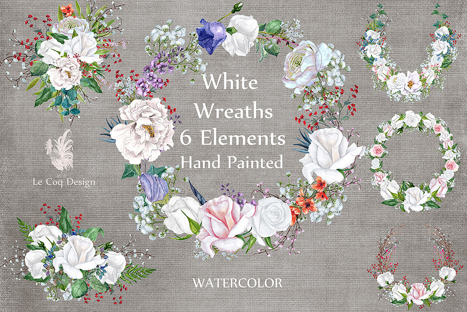 Watercolor roses wreaths clipart