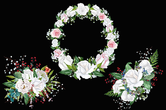 Watercolor roses wreaths clipart in Illustrations - product preview 2