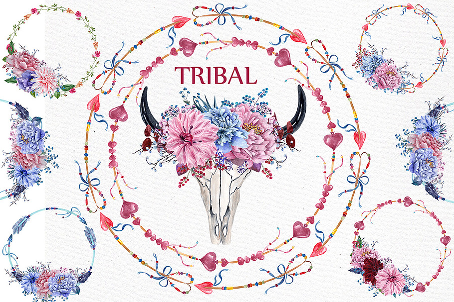 Watercolor tribal clipart in Illustrations - product preview 8