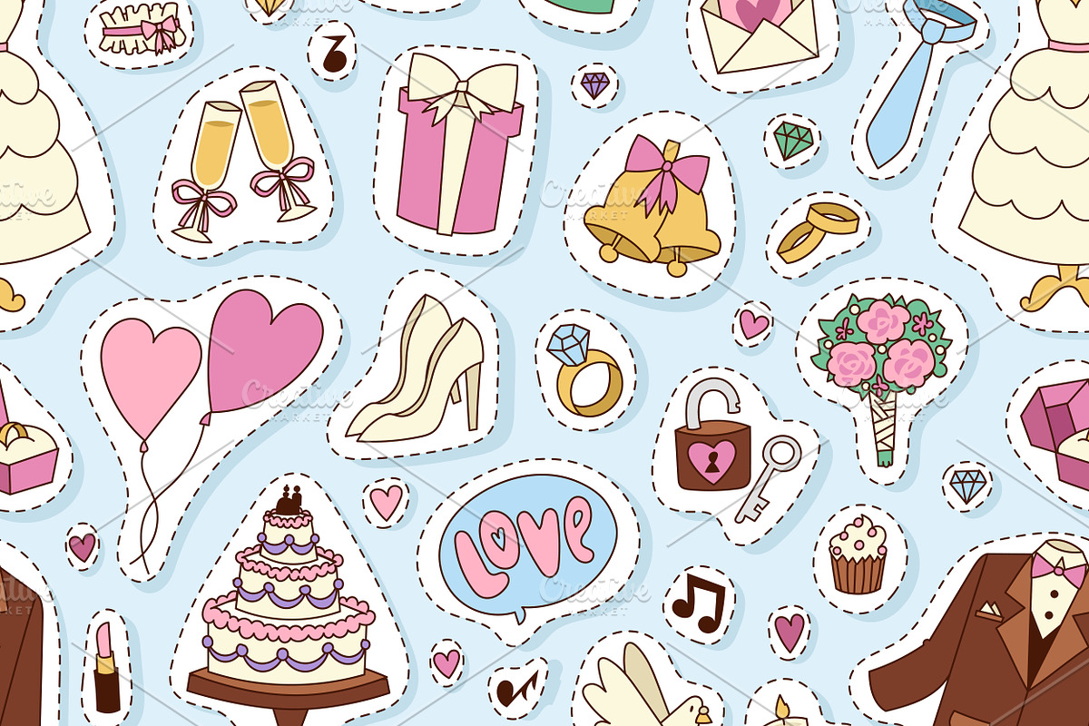 Wedding icons seamless pattern in Illustrations - product preview 8