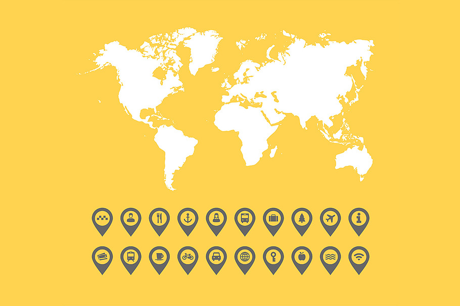 World map and location icon set in Graphics - product preview 8