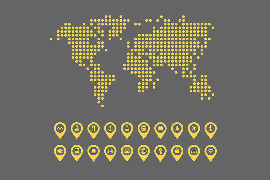 World map and location icon set in Graphics - product preview 8
