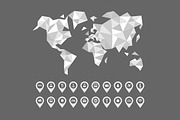 World map and location icon set