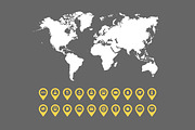 World map and location icon set