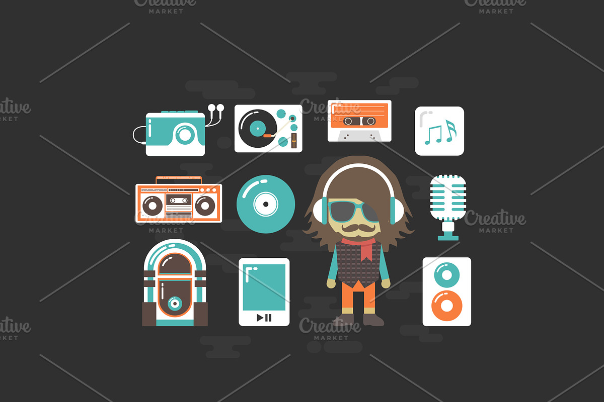 hip hop DJ and music instrumental in Illustrations - product preview 8