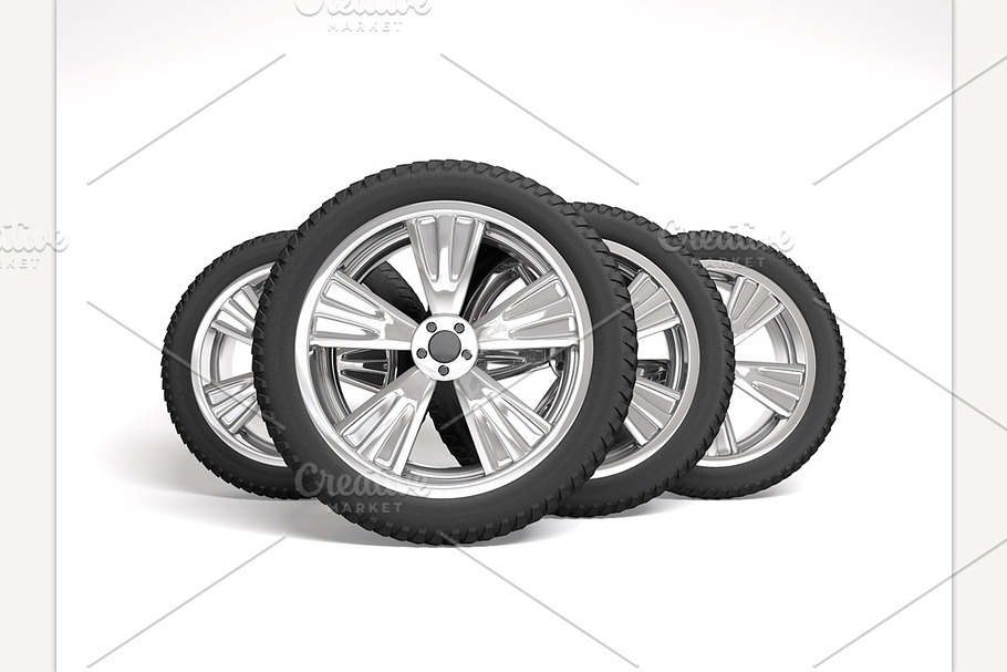 Set four tyres. 3d rendering in Illustrations - product preview 8