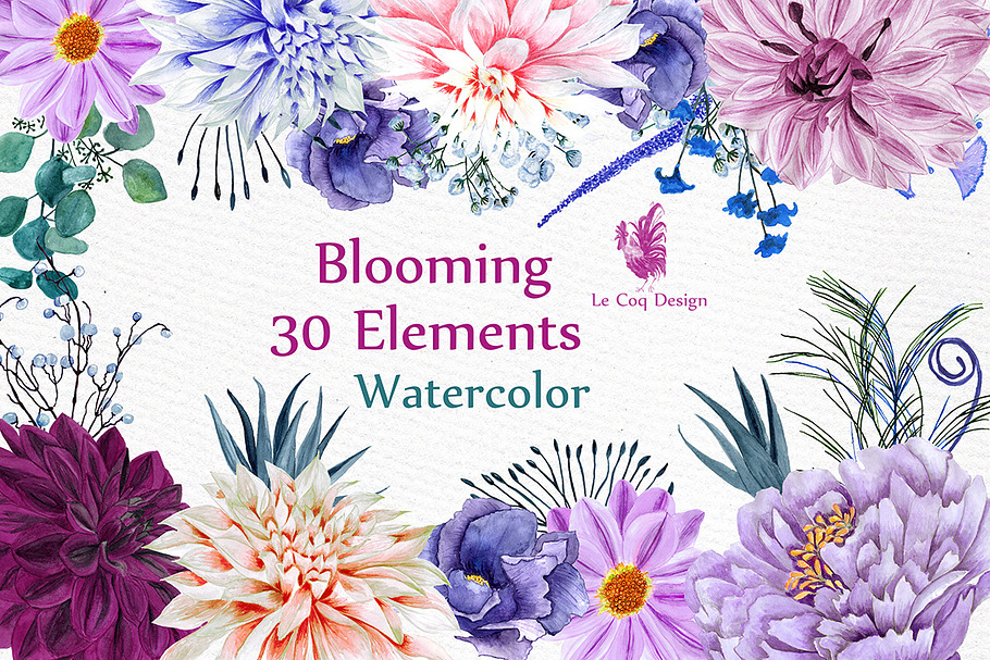 Watercolor flowers clipart in Illustrations - product preview 8