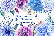 Watercolor Blue Flowers Clipart