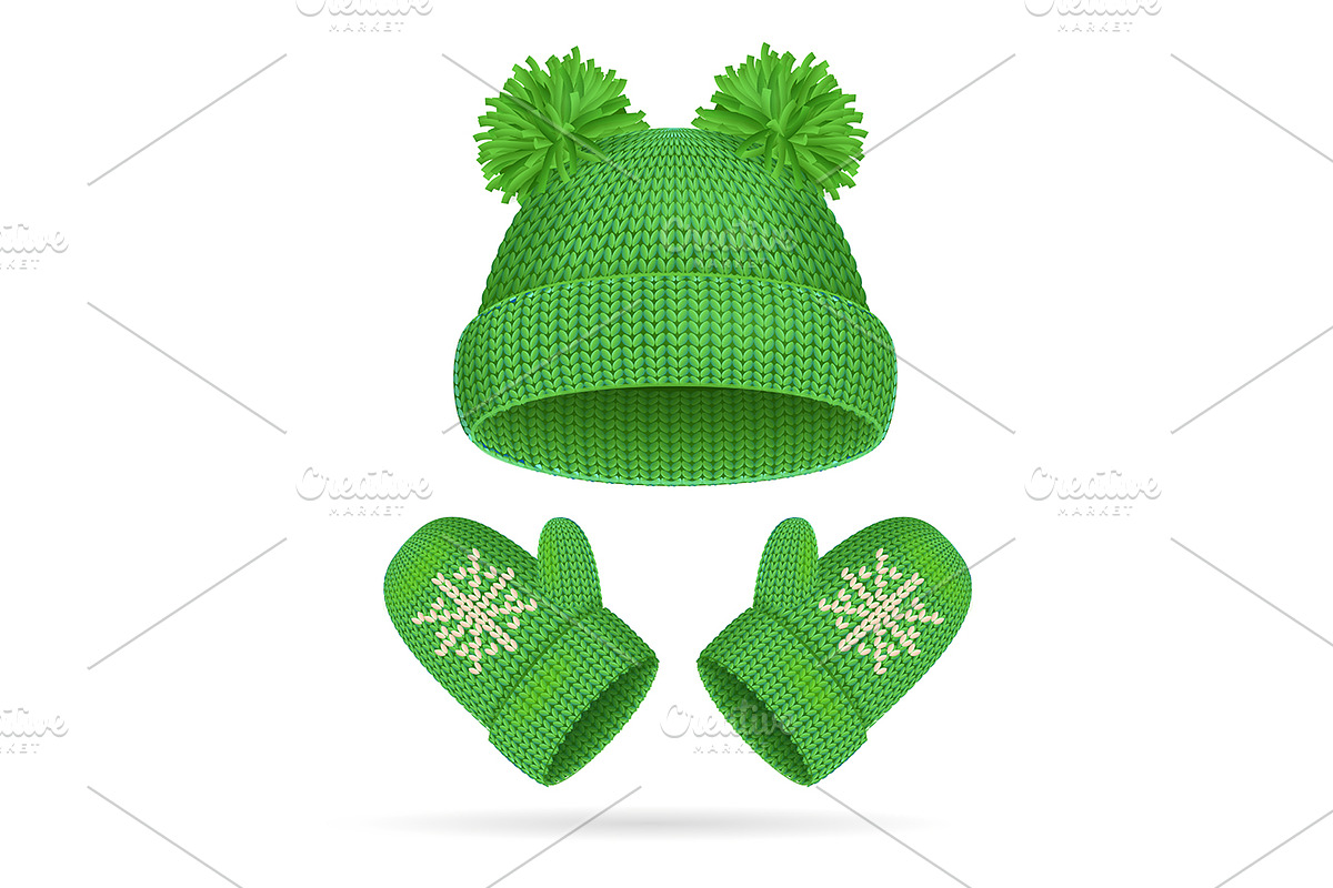 Hat with a Pompom and Mitten  in Objects - product preview 8