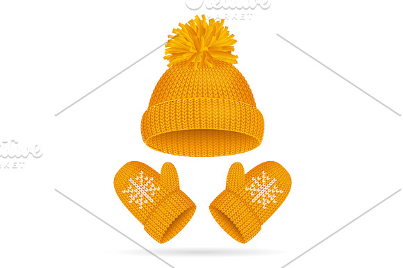 Hat with a Pompom and Mitten  in Objects - product preview 1