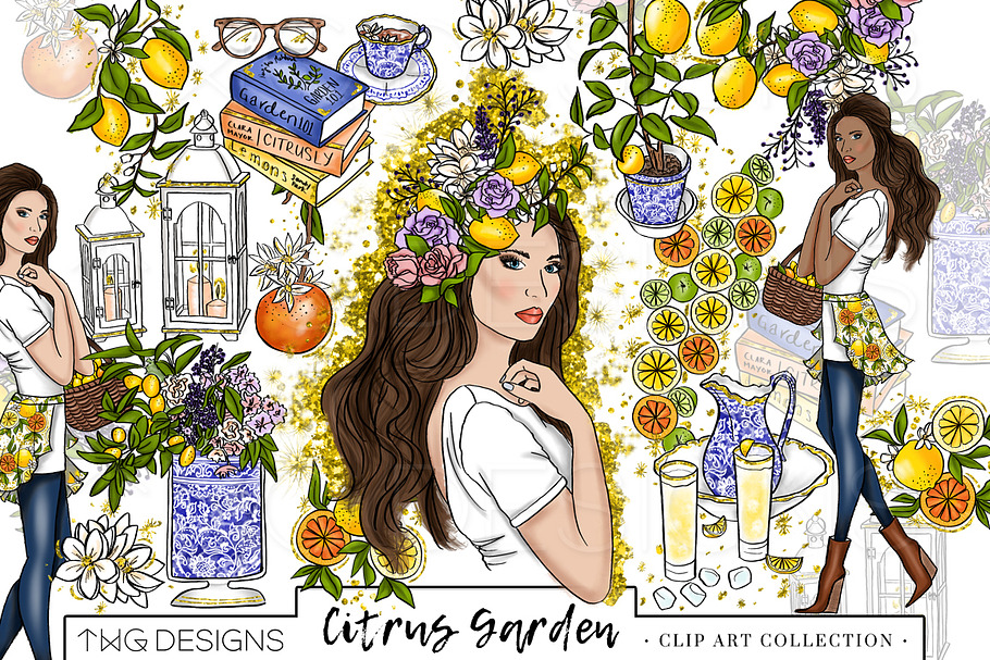 Fashion Girl Lemons Clip Art in Illustrations - product preview 8