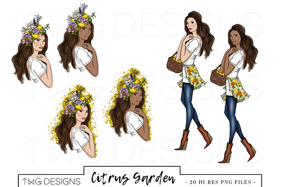 Fashion Girl Lemons Clip Art in Illustrations - product preview 2
