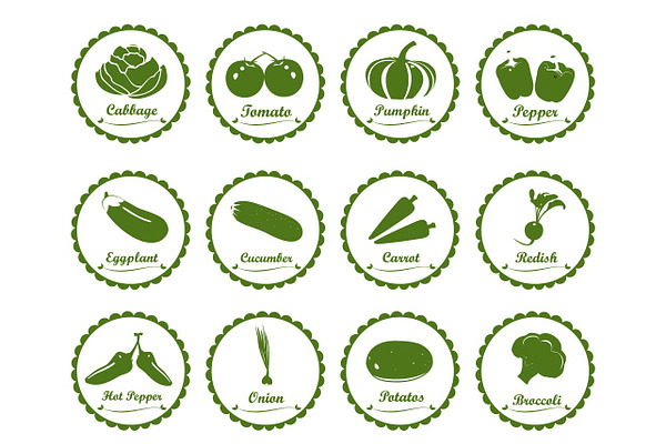 Vegetables icons, sticker, label