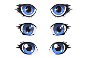 Blue Cartoon Anime Eyes Set