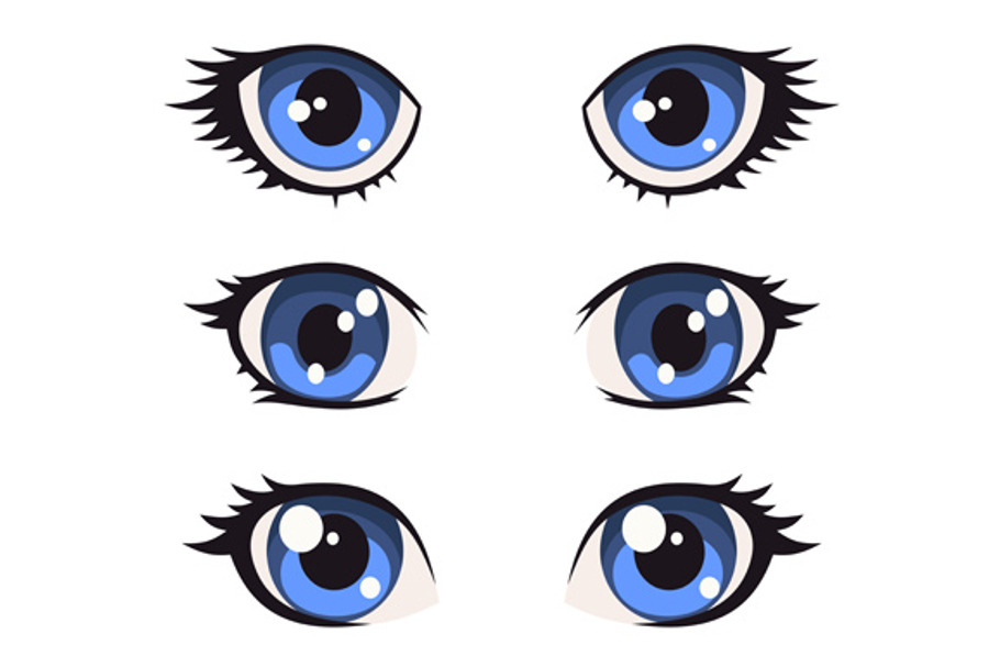 Blue Cartoon Anime Eyes Set in Objects - product preview 8