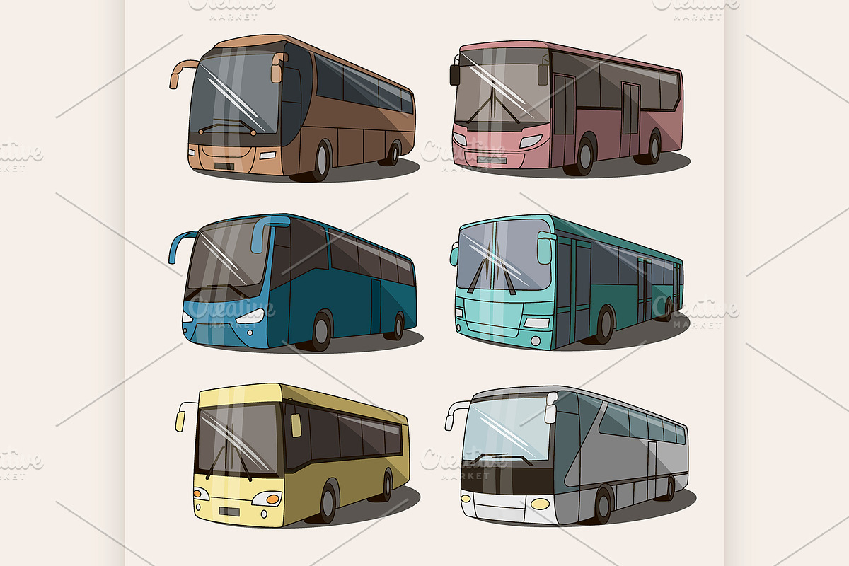 Bus icons set in Illustrations - product preview 8