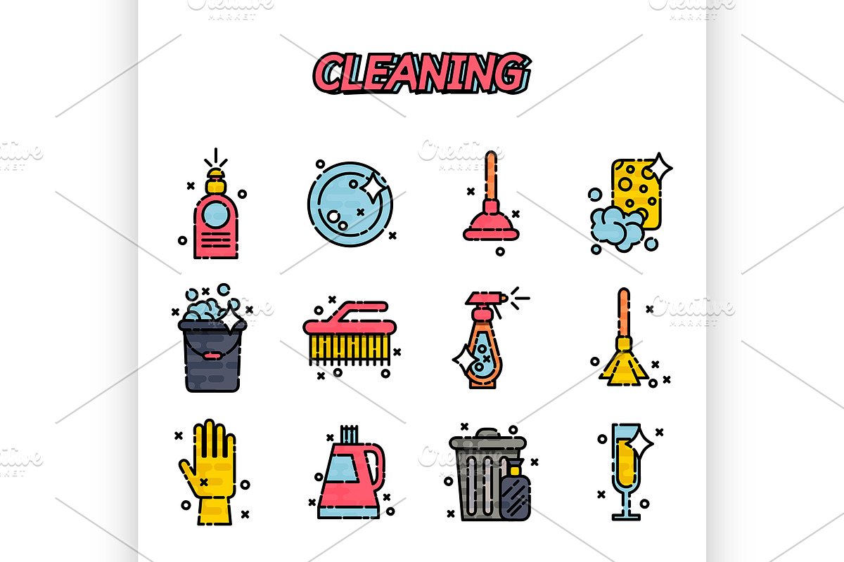 Cleaning flat icons set in Illustrations - product preview 8