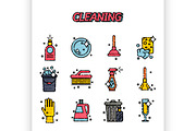 Cleaning flat icons set