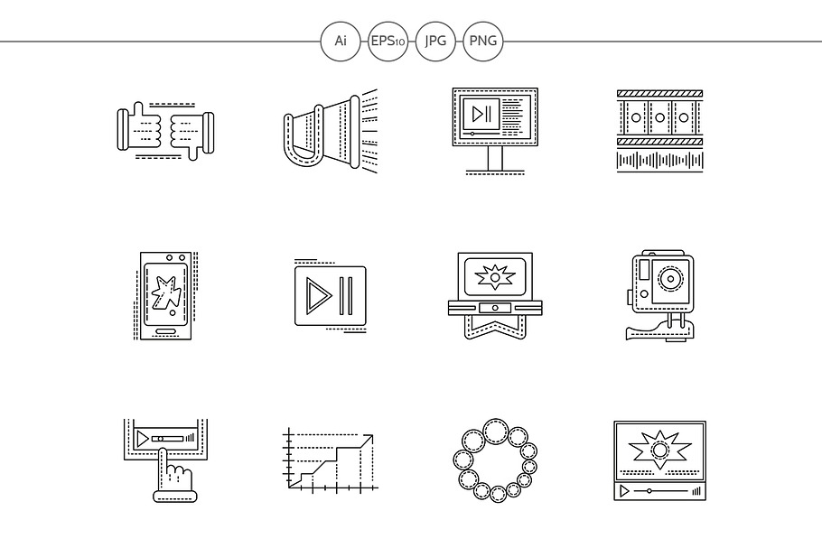 Video blogging flat line icons in Icons - product preview 8
