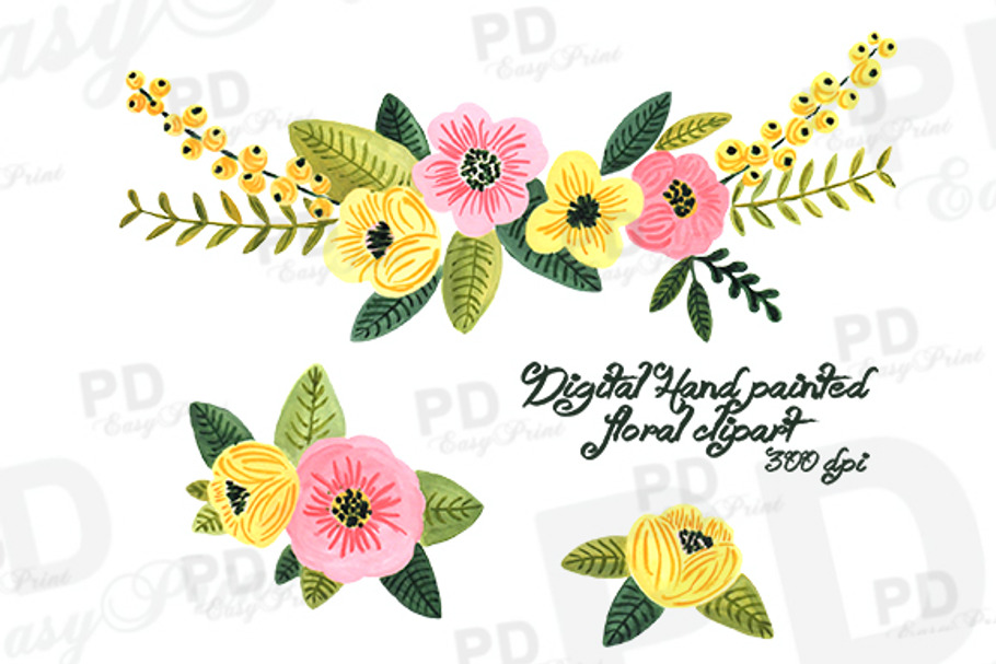 Digital Hand Painted Floral Clipart