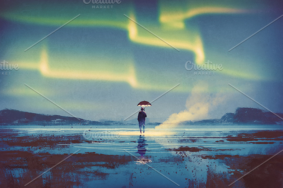 Northern lights Aurora borealis in Illustrations - product preview 8