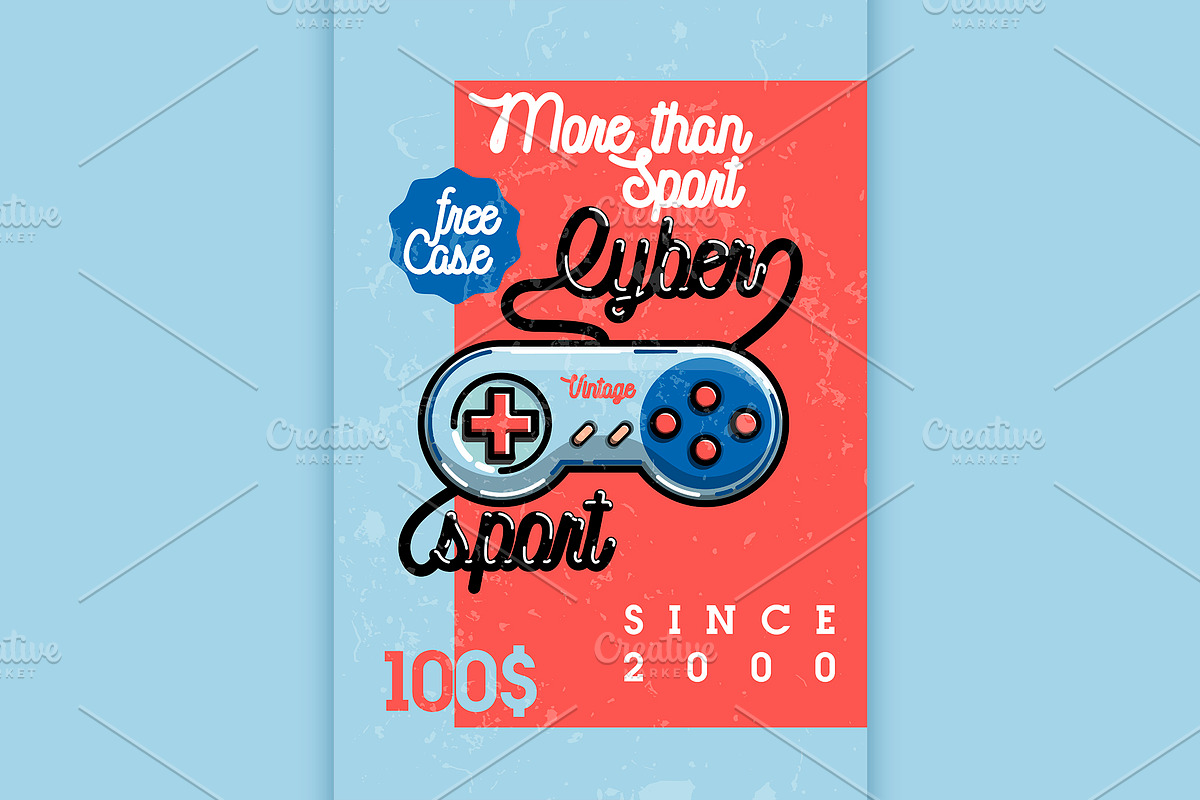 Color vintage cyber sport banner in Illustrations - product preview 8
