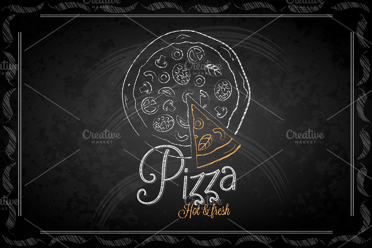 Chalkboard - frame pizza menu. in Illustrations - product preview 8